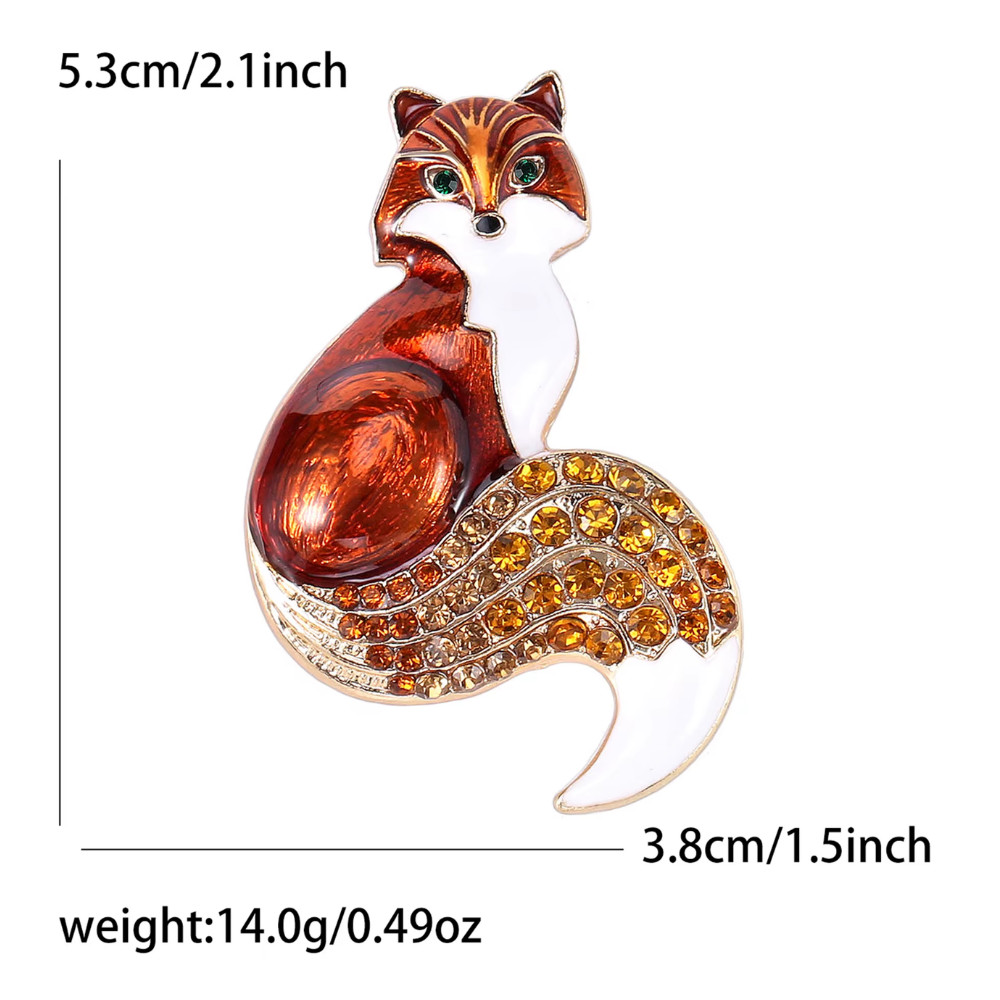 Retro Fall Fox Brooch Red Enamel Rhinestone Gold Animal Pin Autumn Gift Jewelry