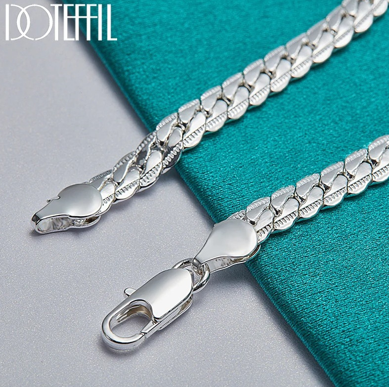 1pc 925 Silver Flat Chain Bracelet Lobster Clasp Jewelry Gift For Woman Man