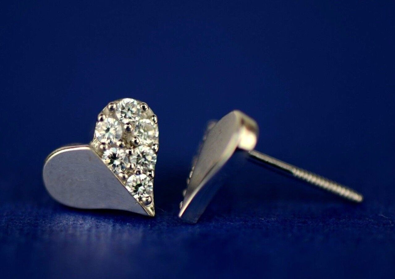 14K White or Yellow Gold Heart Shape CZ Stud Earrings