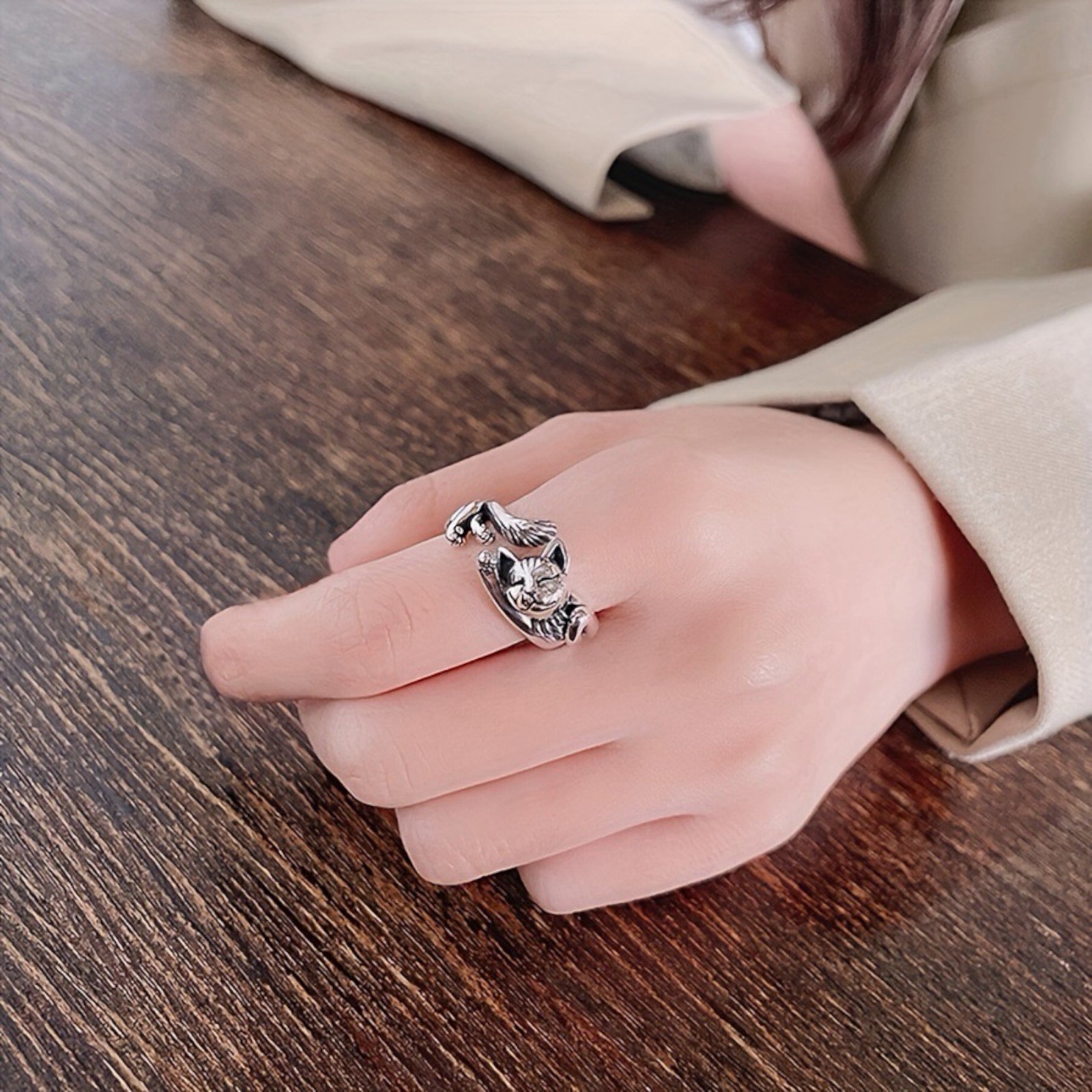 Cat Shaped 925 Silver Plated Ring for Women Party Jewelry US Size 5-11. A88