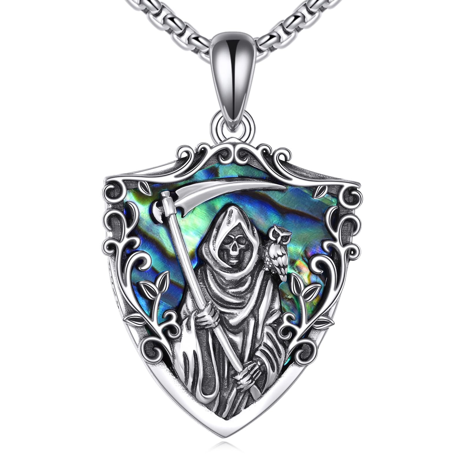 Santa Muerte Necklace 925 Sterling Silver Santa Muerte Grim Reaper Pendant Sa…