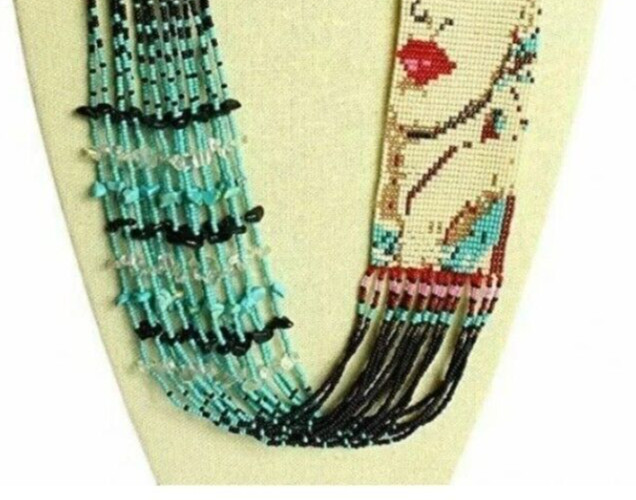 Handmade Necklace Seed Bead Boho American Style Nativ Beaded Multi Strand
