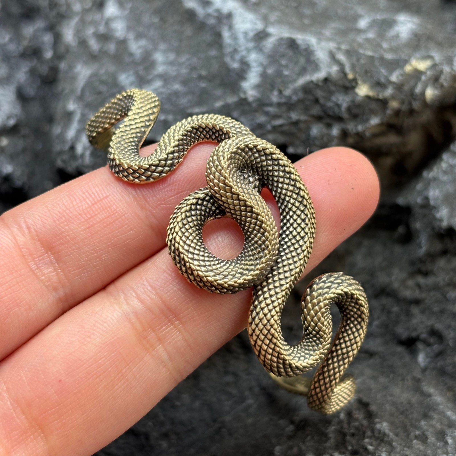 Brass Snake Cuff Bracelet Adjustable Handmade Animal Jewelry, Viper Oath