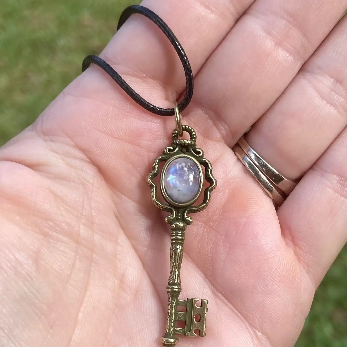 Vintage Moonstone Key Necklace Symbolic Wisdom Pendant Guardian Jewelry For Her