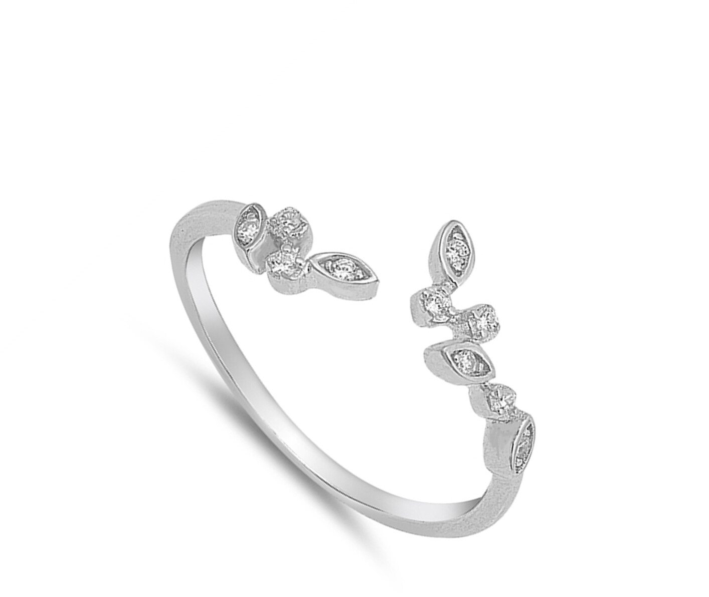 Open Clear CZ Abstract Branch Leaf Ring New .925 Sterling Silver Band Sizes 4-10