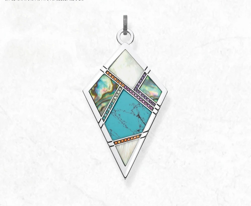 Ethnic Kite Turquoise CZ Pendant 925 Sterling Silver 2.1 Inches Long