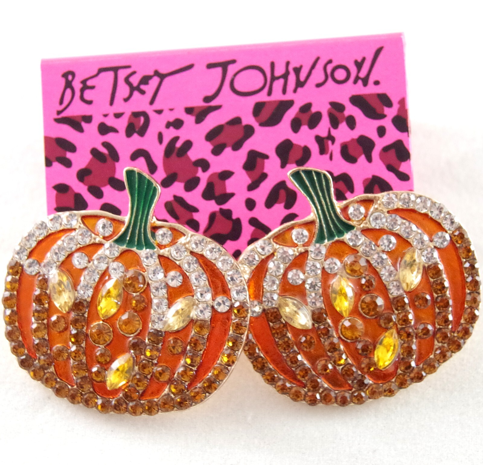 BIG BETSEY JOHNSON CRYSTAL RHINESTONE THANKSGIVING FALL AUTUMN PUMPKIN EARRINGS