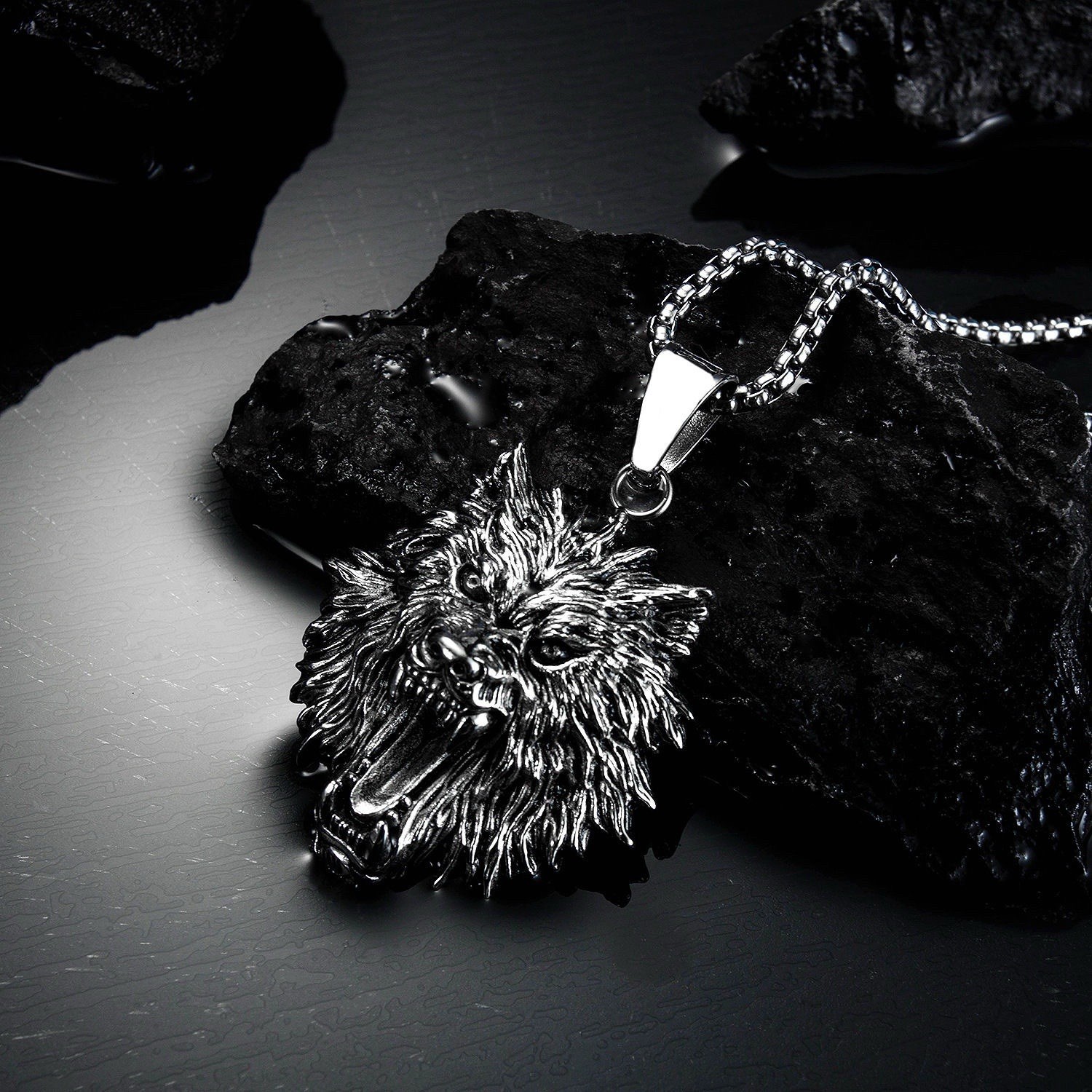 Fashion Punk Hip Hop Wolf Head Stainless Steel Necklace