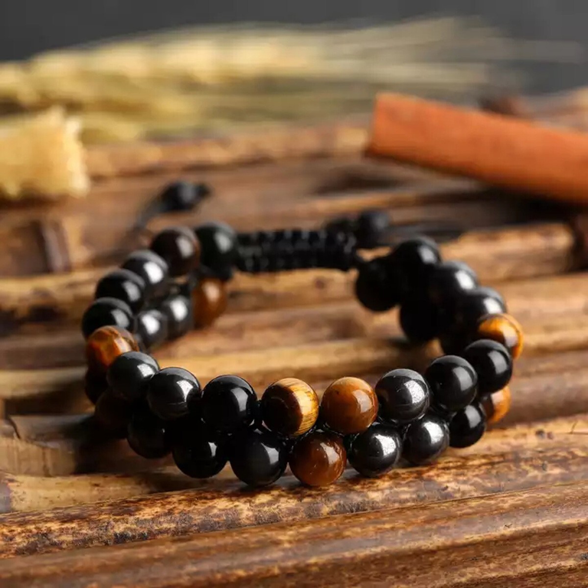 Triple Protection Bracelet Obsidian Hematite Tiger Eye 8mm Healing Crystal Beads