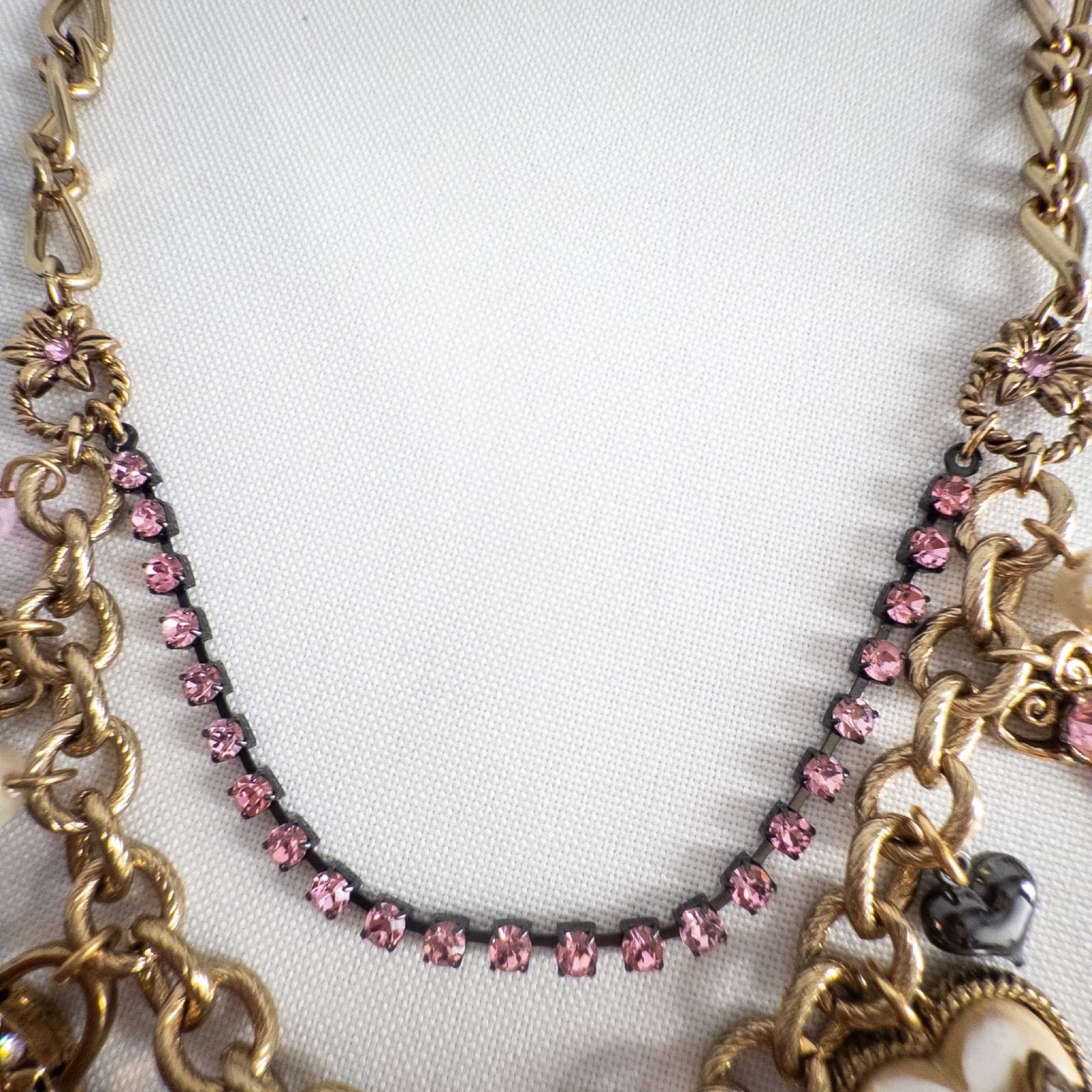 Betsey Johnson Love Birds Key Heart Pink Lock Flower Pearl Bead Necklace Rare