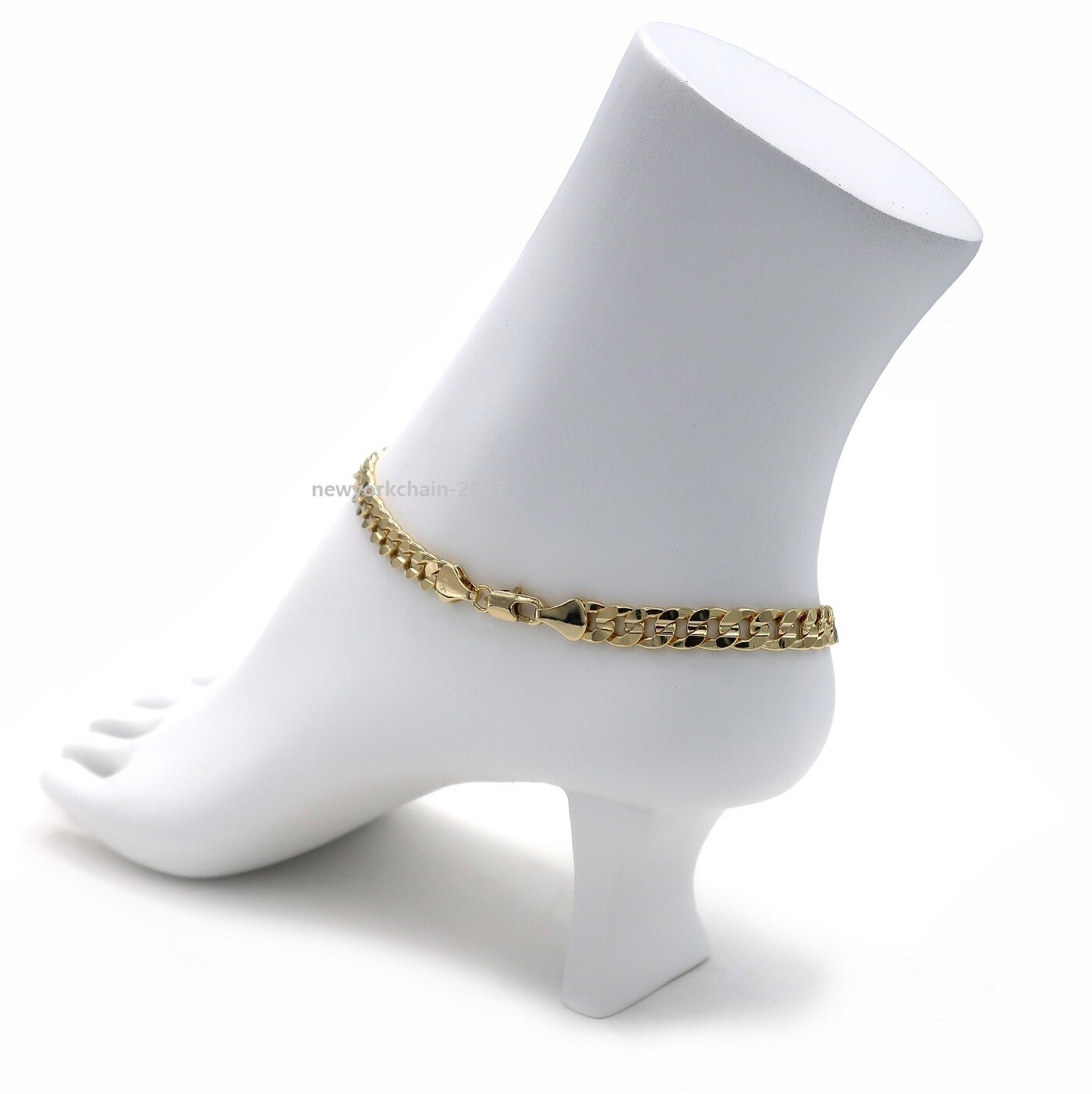 CONCAVE CUBAN LINK CHAIN QUALITY 6mm ANKLET ANKLE BRACELET 14K ITALY GOLD PLATED