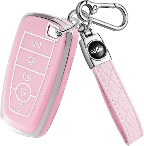 Soft TPU Key Fob Cover with Keychain, Key Case Shell Full Protec Color: B-pink