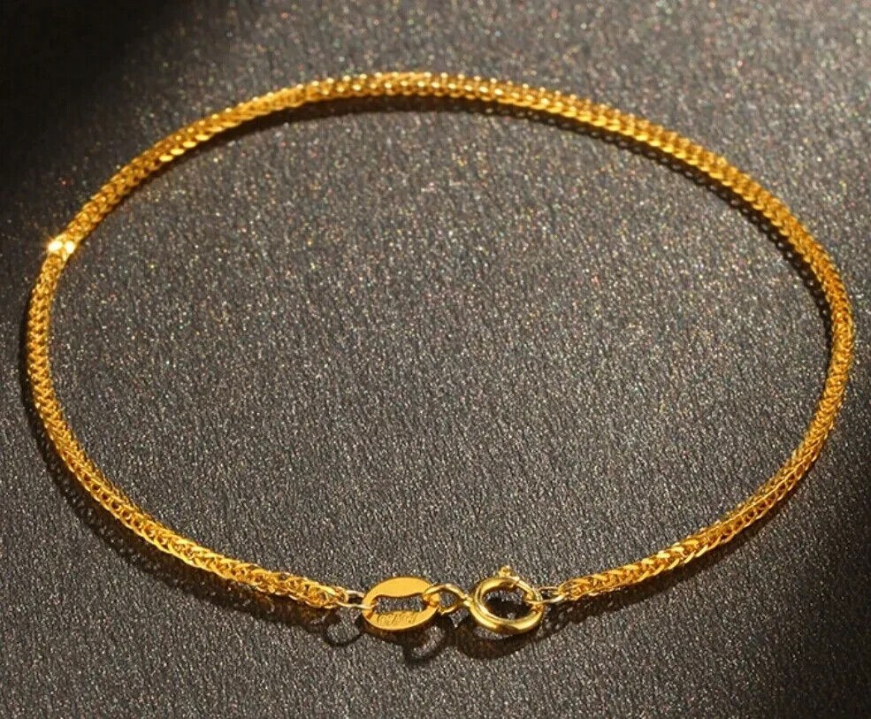 Pure 18K Yellow Gold AU750 Lucky Chain Bracelet Wheat Link Women 5.9”-9.4”