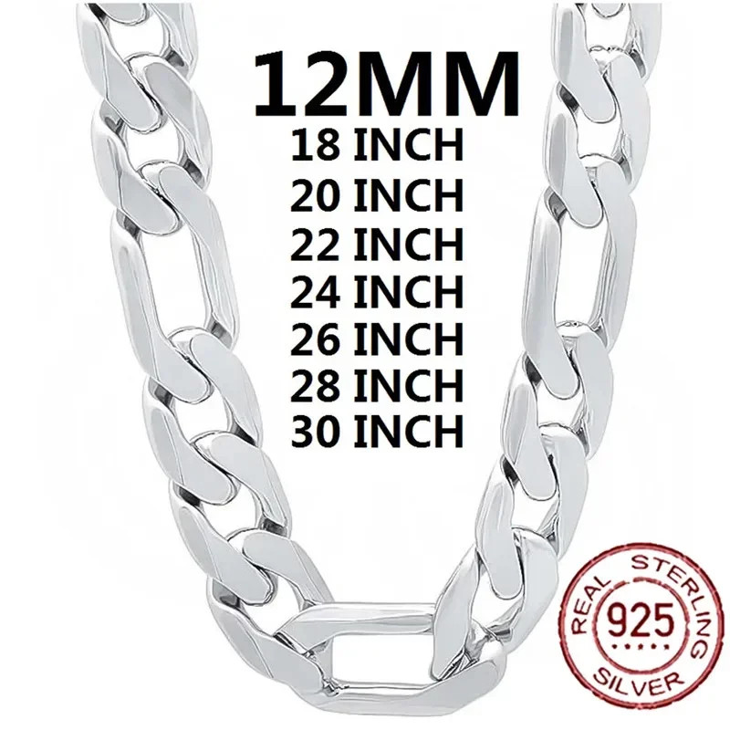 925 Sterling Silver Cuban Chain Necklace Men Classic 12mm 18 To 30in Jewelry