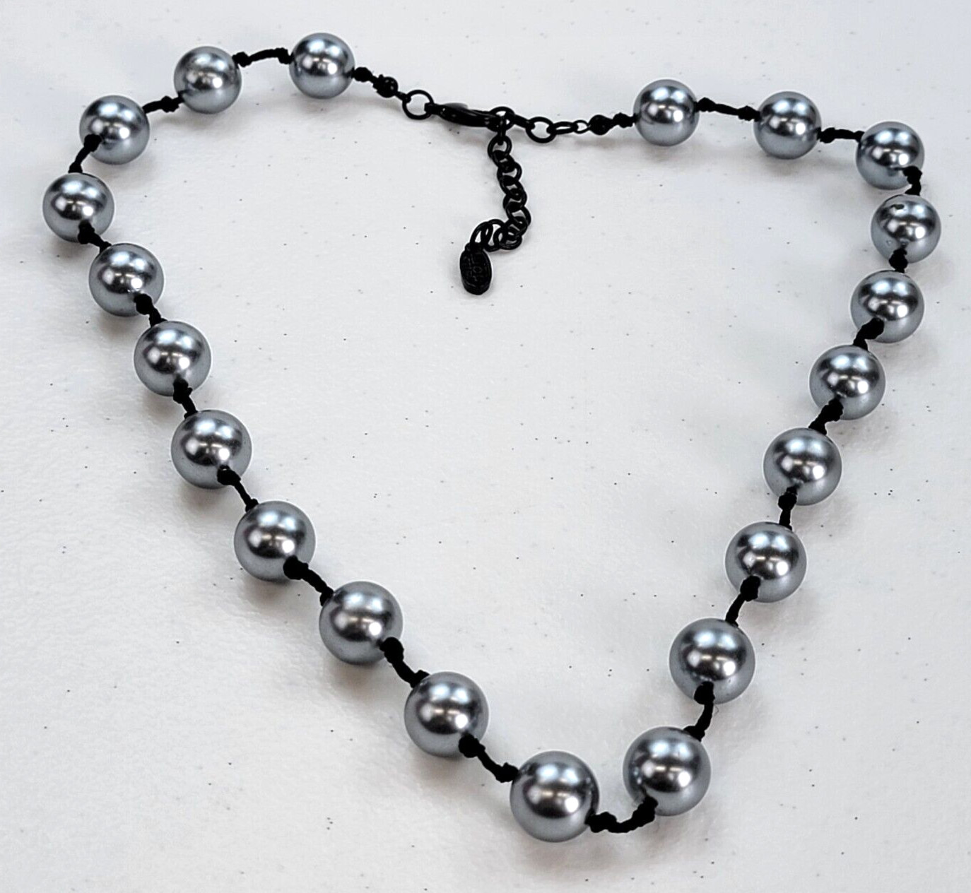 Dominique Cohen DOM Metallic Gray Glass Ball Bead Necklace Hand Knotted 21 in