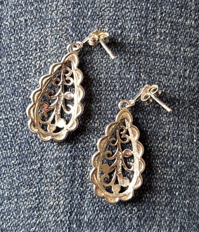 Vintage-Style Marcasite Filigree Teardrop Dangle Earrings – ATI