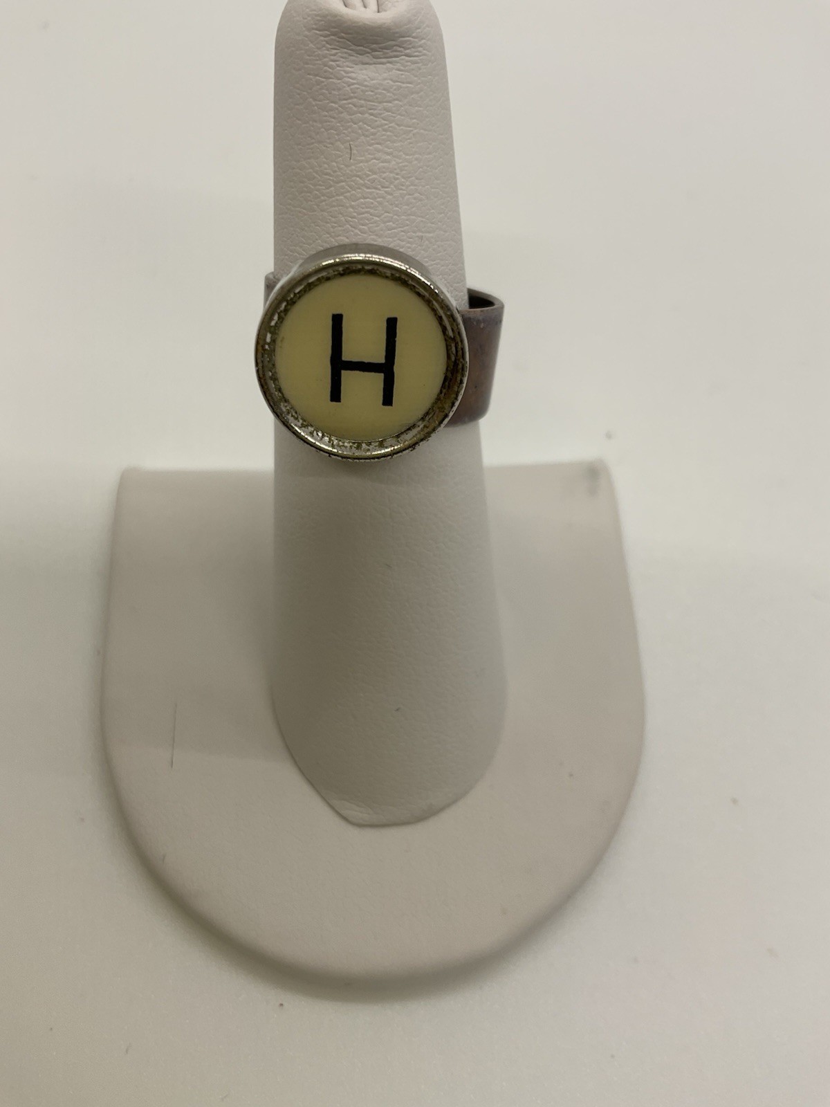 Silver Tone vintage typewriter key Ring Adjustable Round Letter H Initial Face