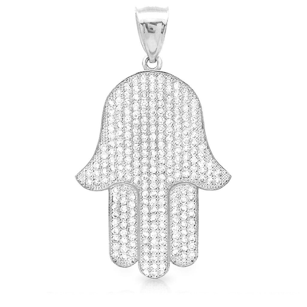 1.5Ct Simulated Diamond Hamsa Hand Of Fatima Charm Pendant 14K Solid White Gold