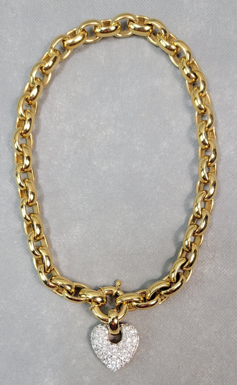 Contemporary CHUNKY CHAIN Goldtone RHINESTONE HEART NECKLACE 17″L