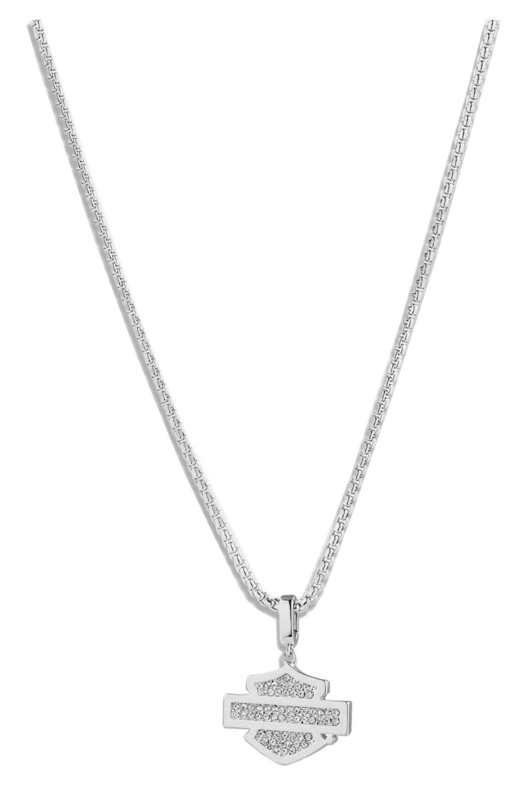 Harley-Davidson Women’s Pave Crystal Bar & Shield Logo Pendant Necklace, Silver