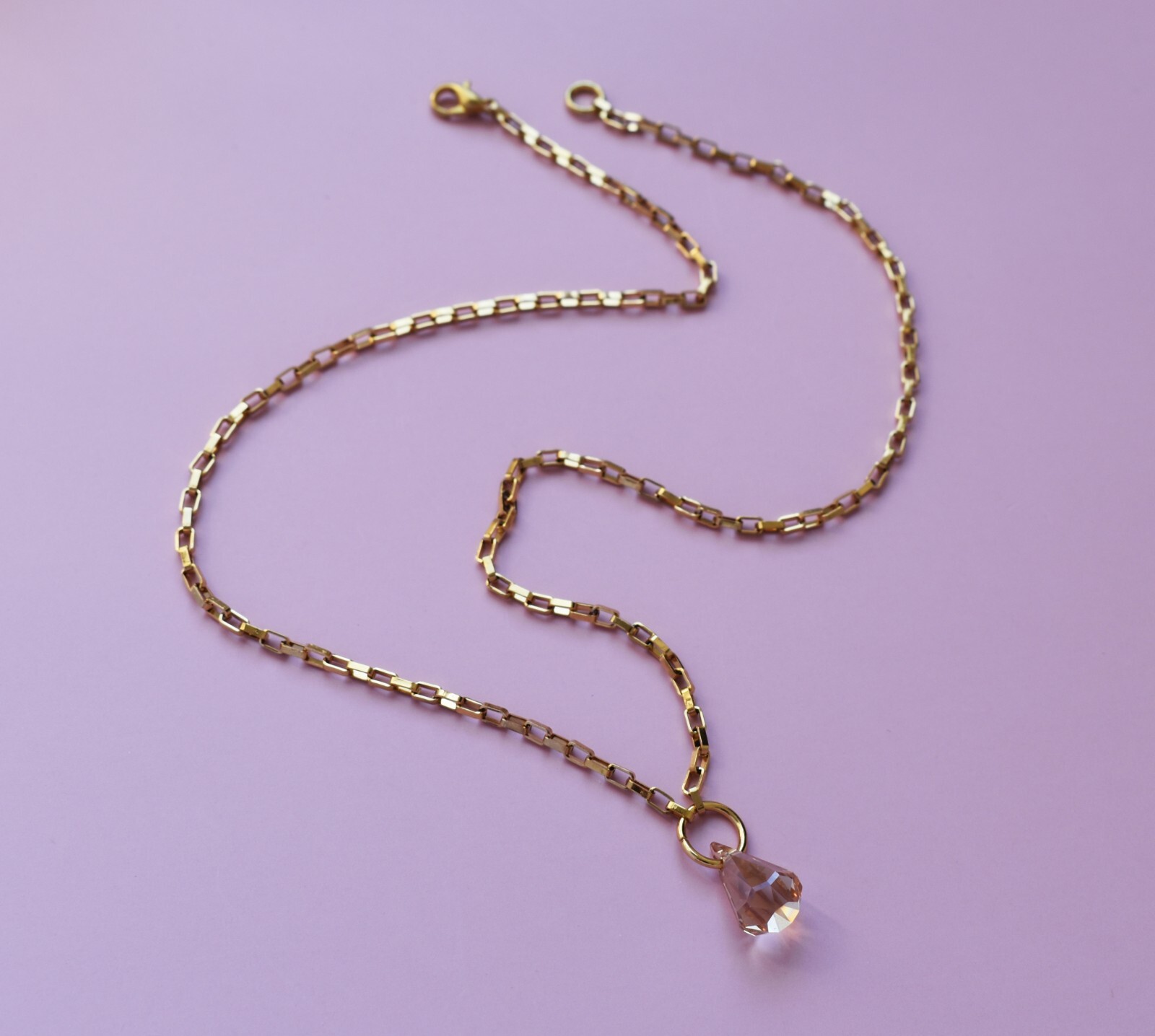 Crystal drop box chain necklace, Swarovski crystal dangle necklace