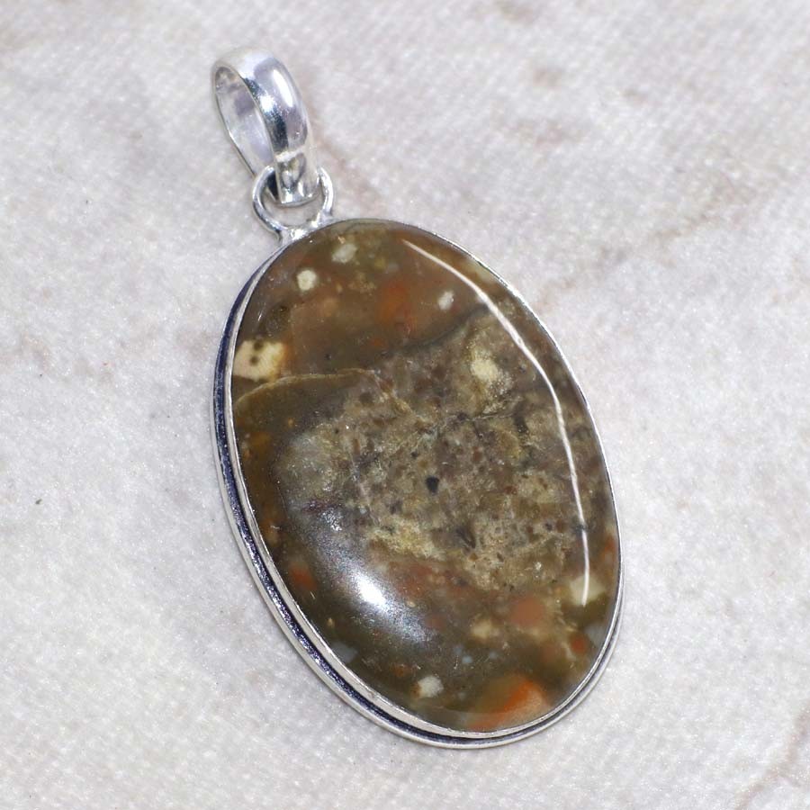 Picture Jasper 925 Silver Plated Handmade Pendant 1.9″ Valentine Gifts JW