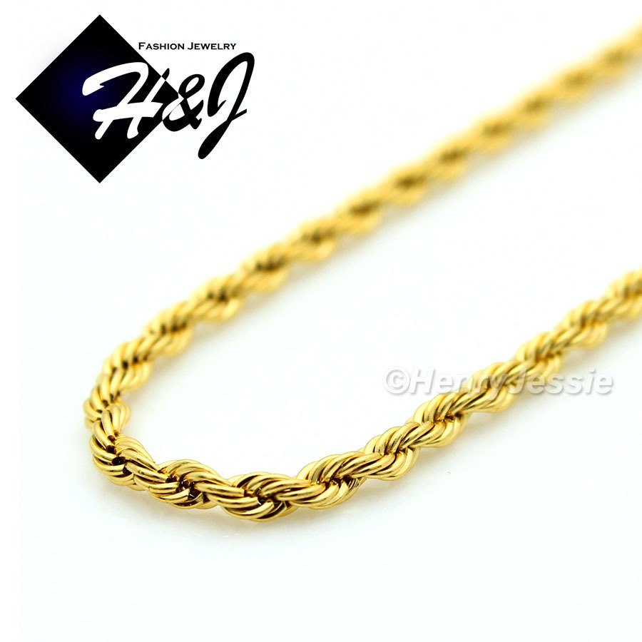 18″20″24″MEN WOMEN Stainless Steel 1.5mm Gold Plated Rope Link Chain Necklace