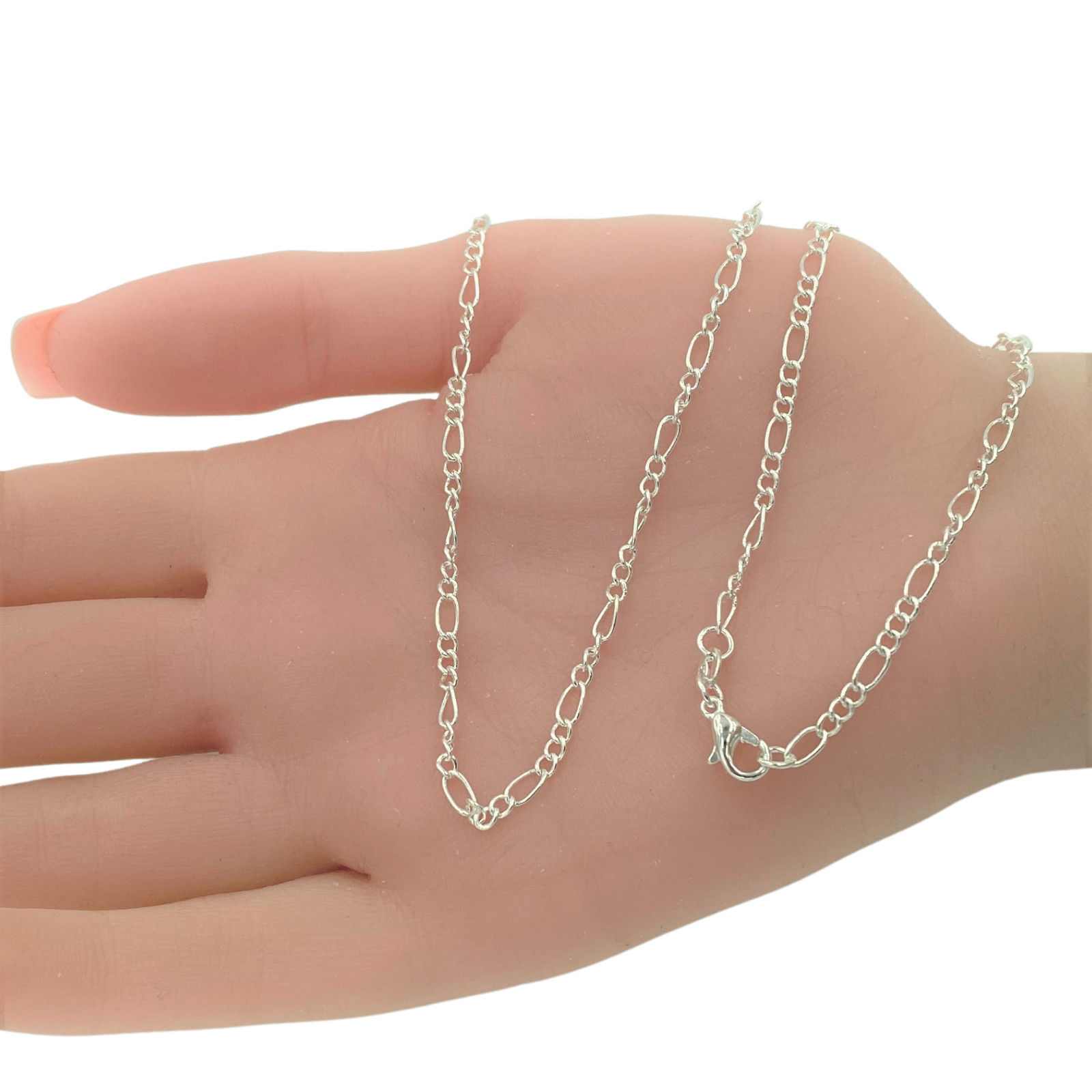 Italian 2mm Figaro Link Chain Necklace Sterling Silver 18″
