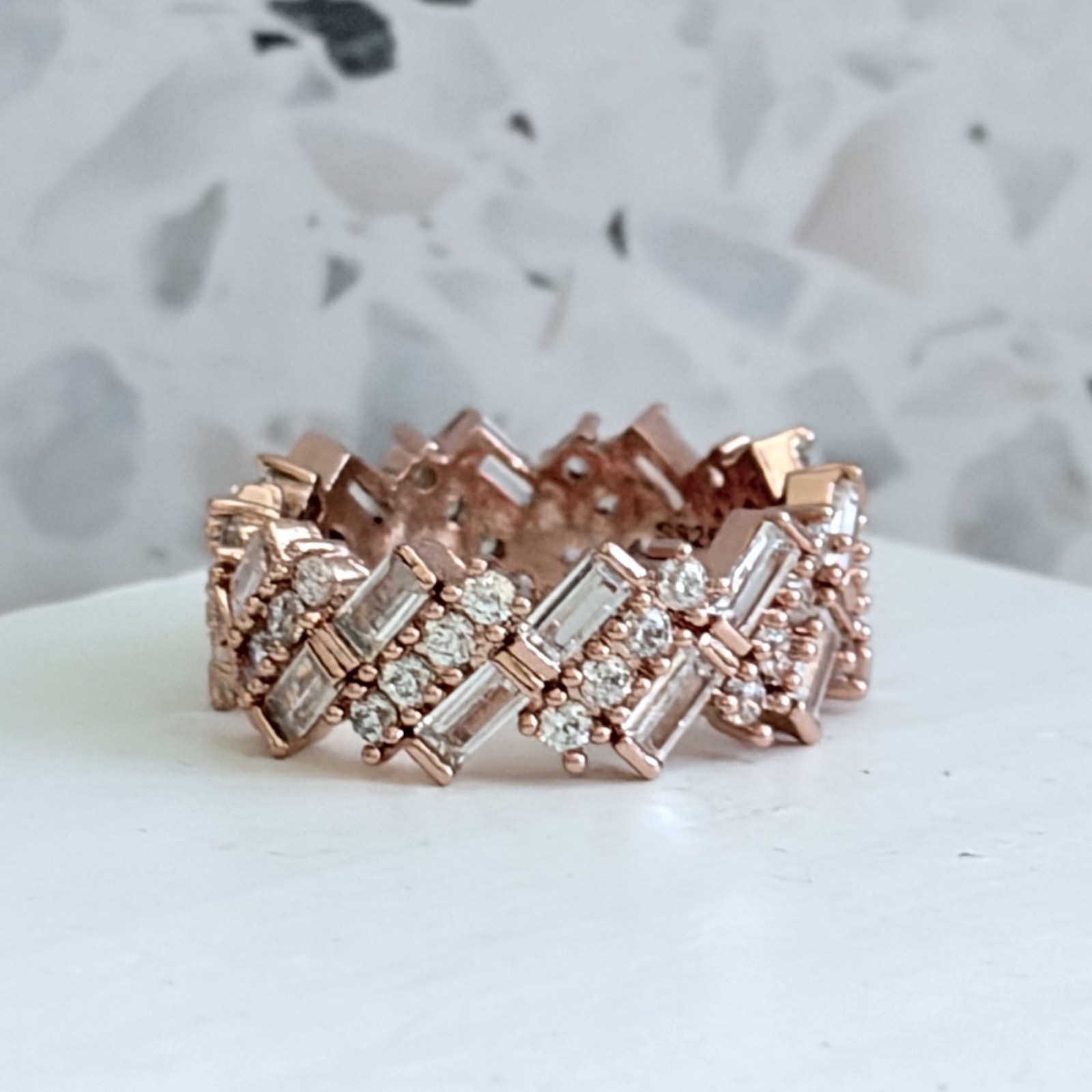 14k Rose Gold 925 Sterling White Sapphire Round Cut Eternity Women’s Ring