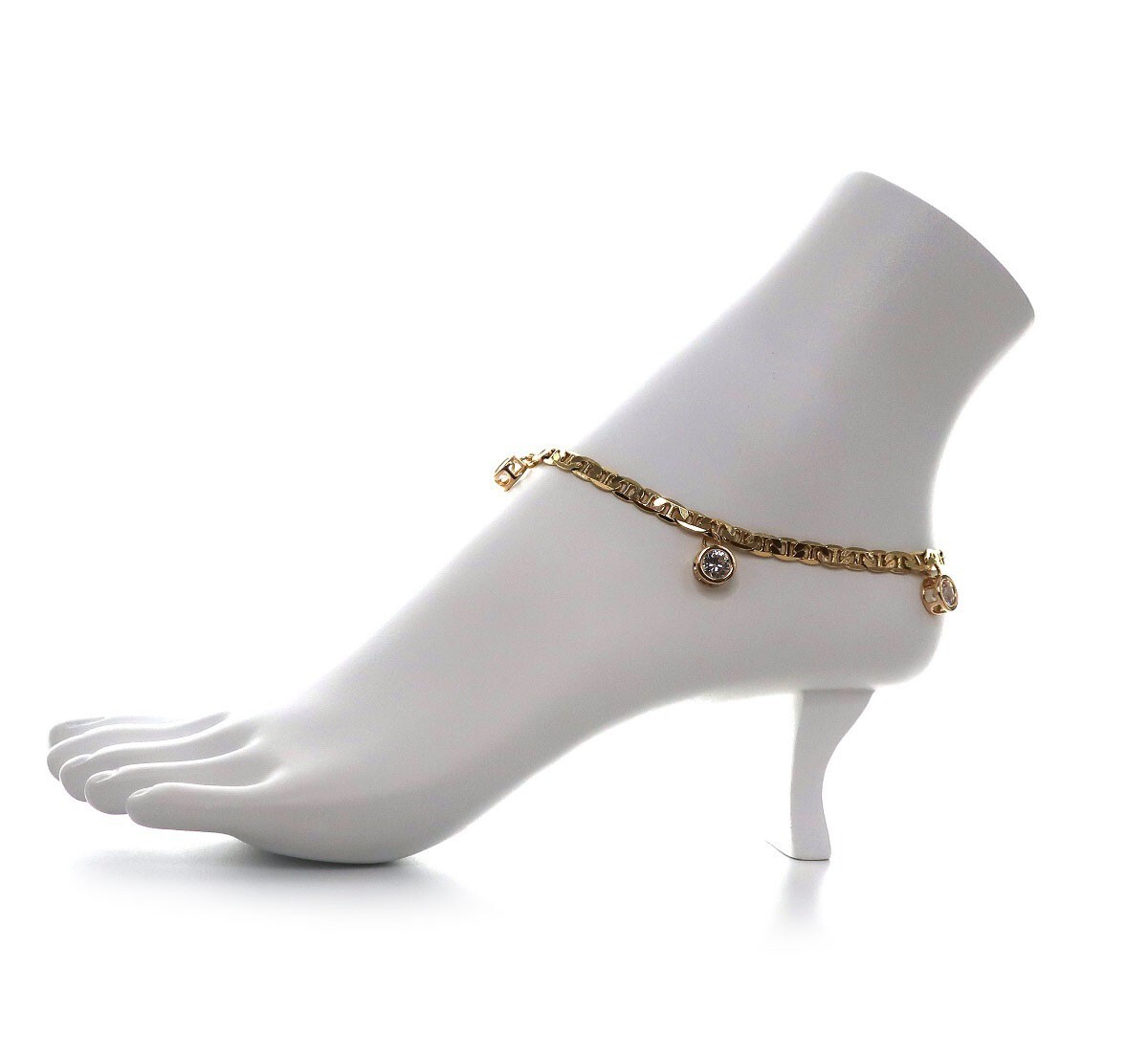 5mm Italian Mariner Anchor Chain Anklet Cubic Zirconia Bracelet 14K Gold Plated