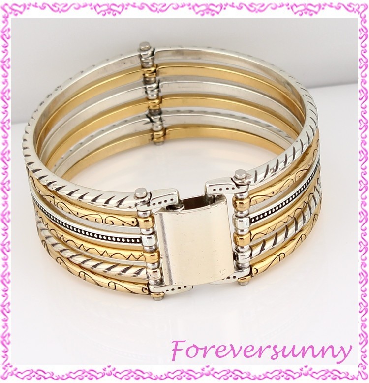 Brighton Rapture Rings Two-Tone Wide Fold Over Clasp Bracelet