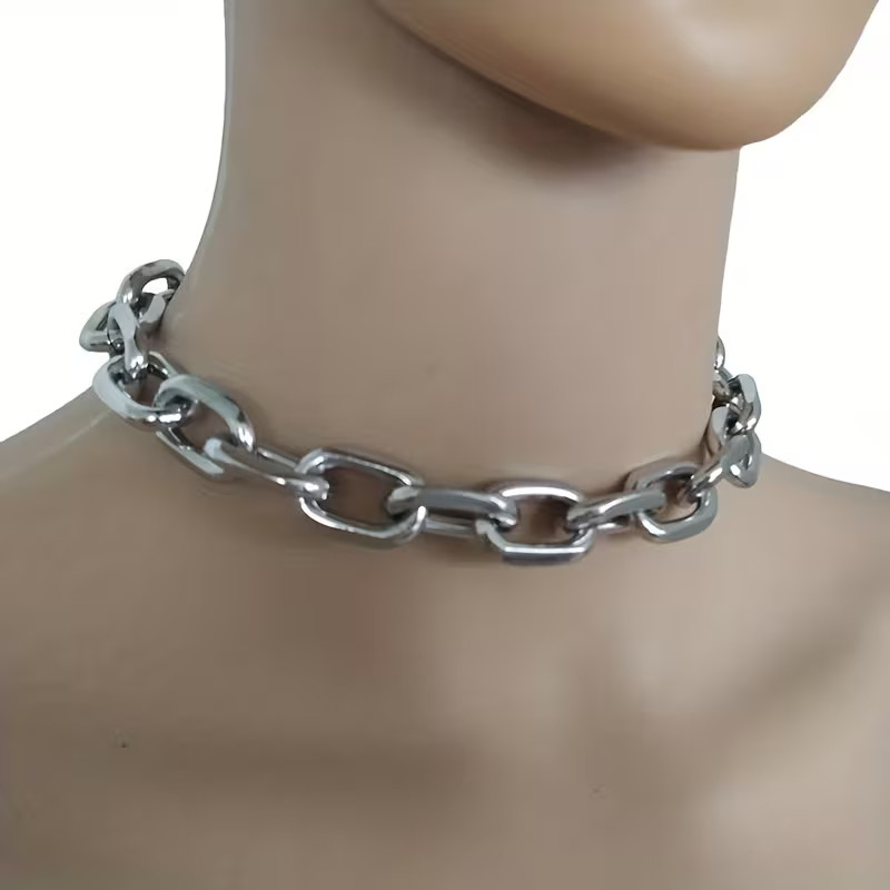 Thick Chain Necklace Light Weight 1.2oz Silvery Choker Gothic Jewelry 12-18in