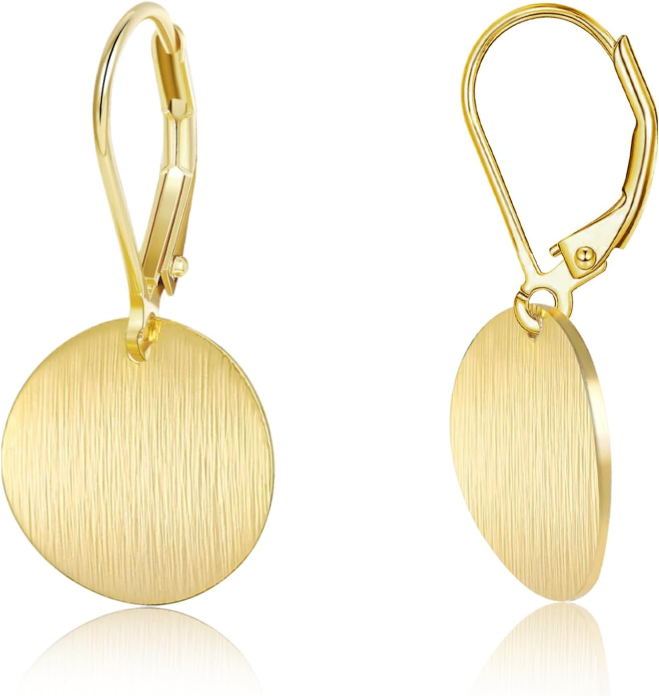 14K Gold Dangle Earrings for Women，Lightweight Circle Disc Coin Geometric Flat B