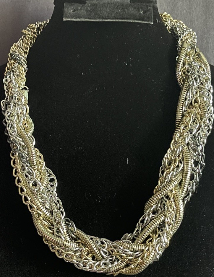 Saks Fifth Avenue Multi Chain Statement Necklace Gold Silver Tone Chunky Runway