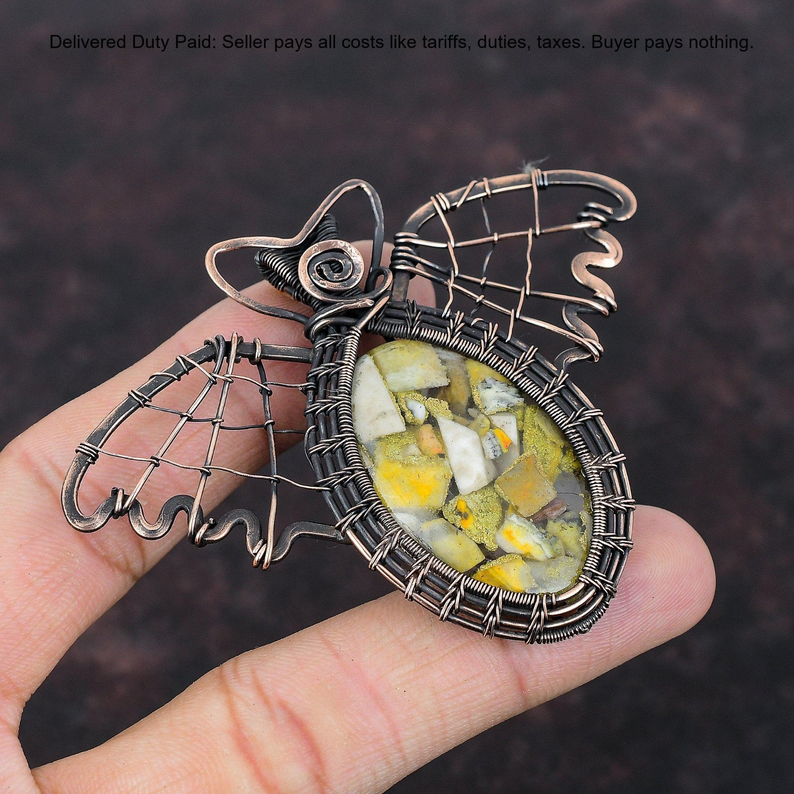 New Year Sale Copper Bumble Bee Jasper Stone Copper Butterfly Pendant Jewelry