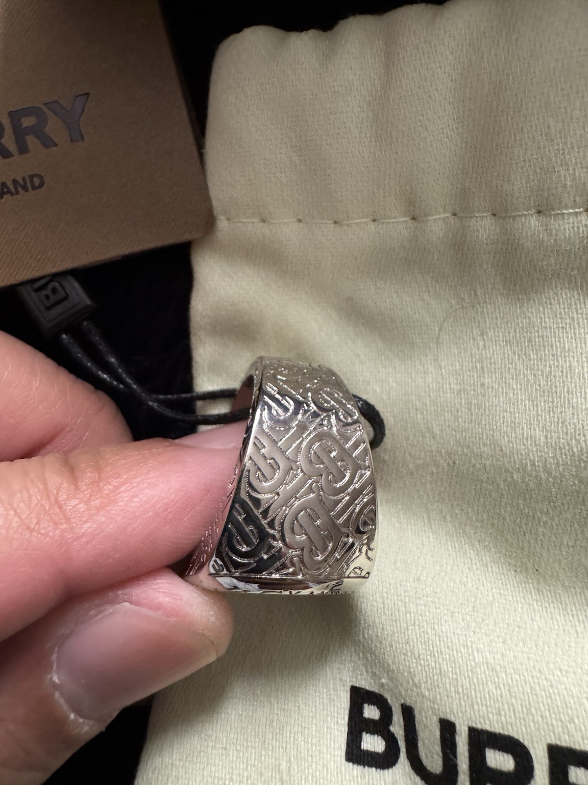 Burberry – Monogrammed Palladium-Plated Signet Ring – Silver Size 58