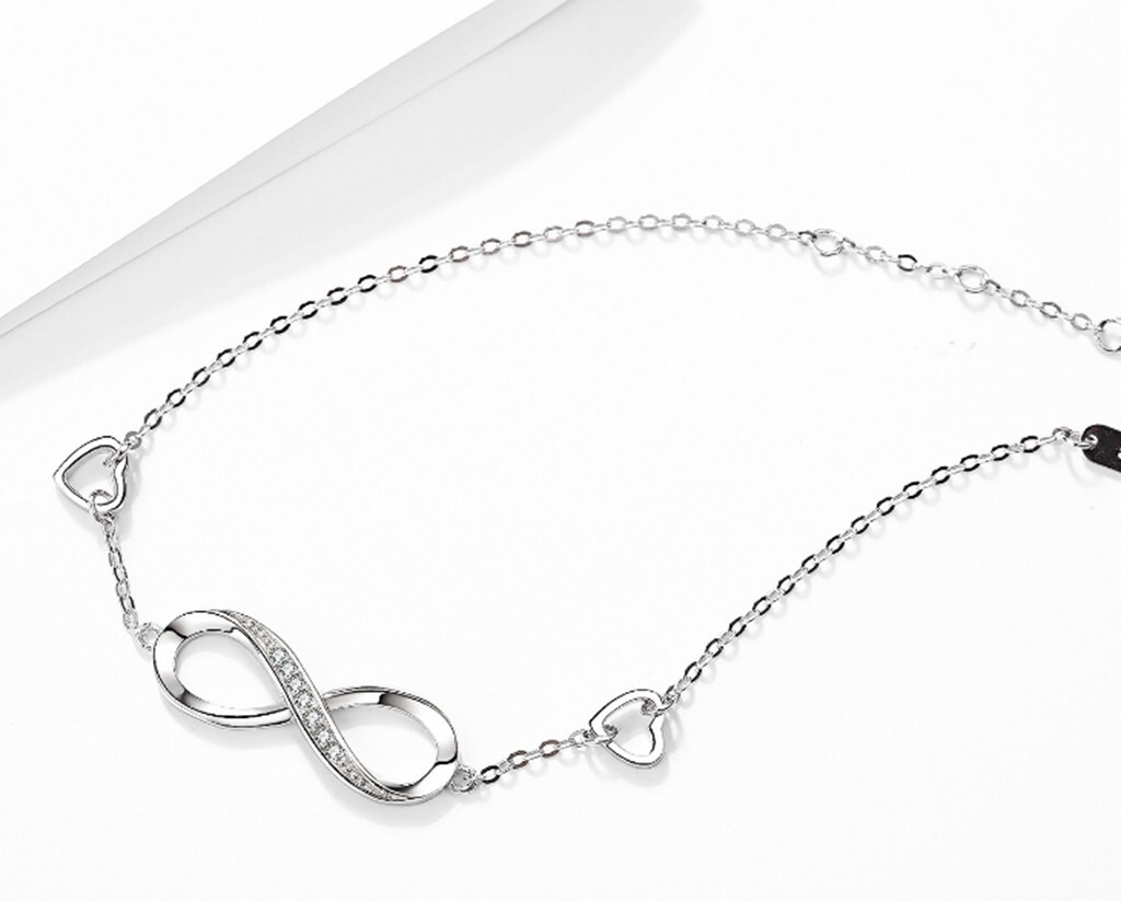 Fashion Women 925 Sterling Silver CZ Infinity Heart Love Chain Bracelet 7-8.5″