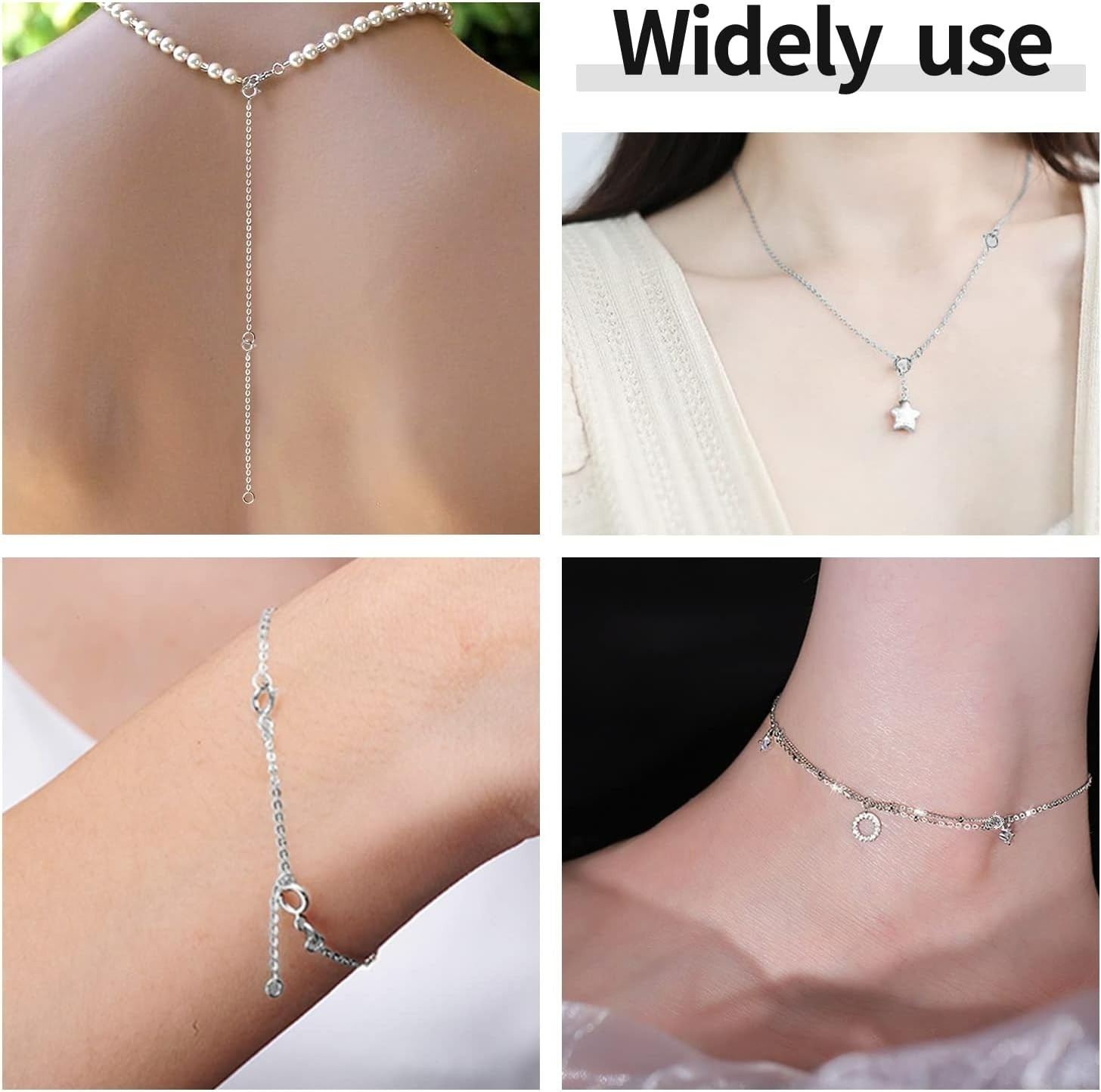 3 Pcs 925 Sterling Silver Necklace Extender, Durable Chain Extenders, Necklac…