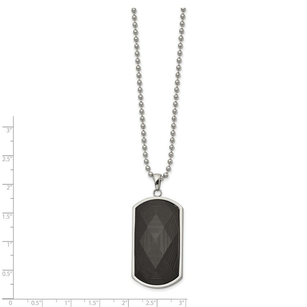 Stainless Steel Polished Solid Black Carbon Fiber Inlay Dog Tag 24in Neckla
