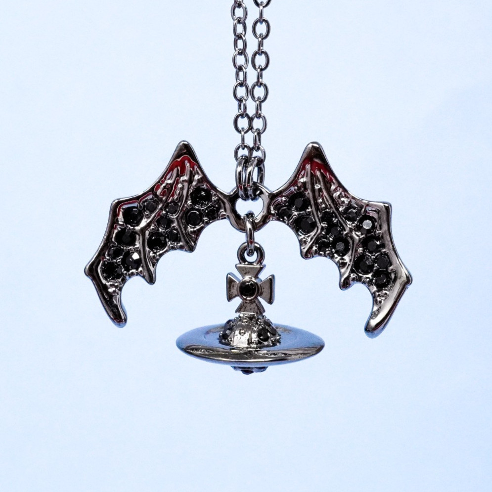 Vivienne Westwood Necklace Black 3D Bat Orb Pendant With Crystal Box Included
