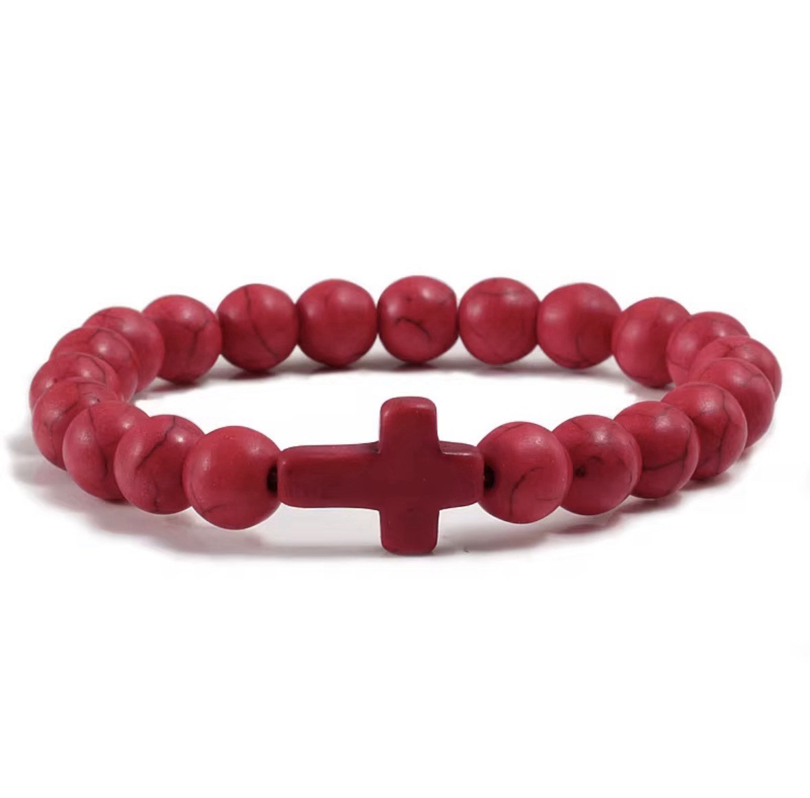 Christian Cross Beaded Bracelet Semi-Precious Stone Stretch Bracelet 8MM