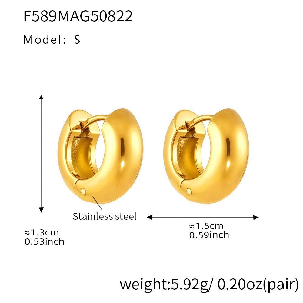 15/17/19mm Woman 18K Gold Plated Round Huggie Hoop Earring Drop Anti-tarnish