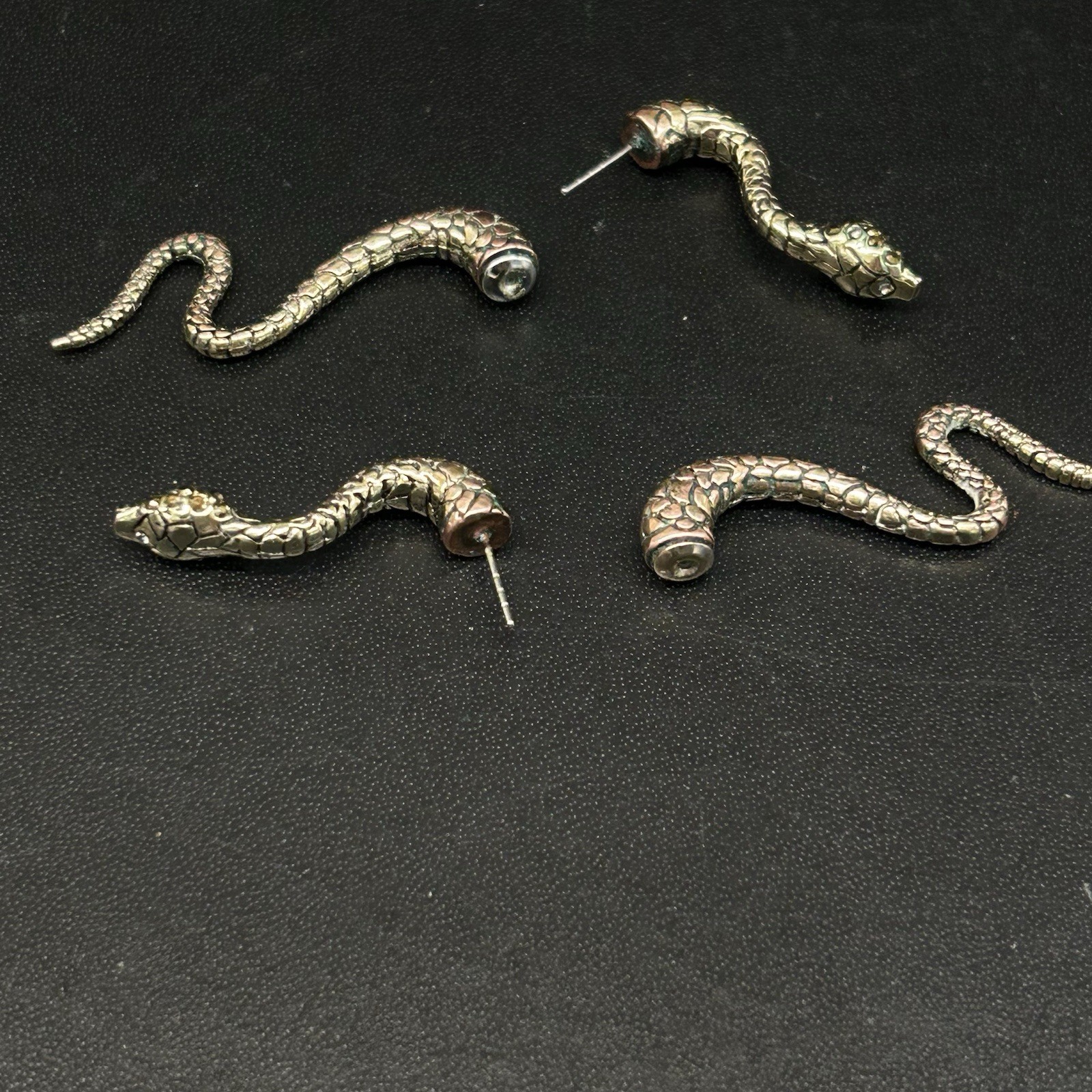 Simply Vera Wang Snake Earrings Goldtone/Copper Front to Back w/Rhinestone Eyes