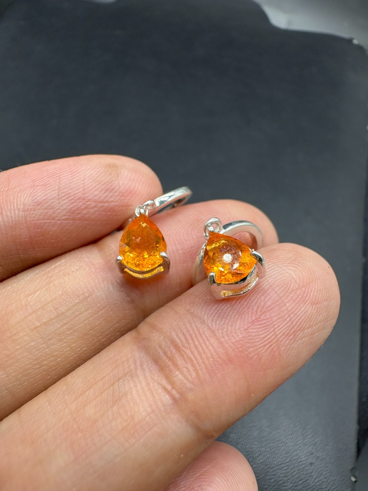 Mexican Fire Opal Dangle Drop Earrings in 925 Silver