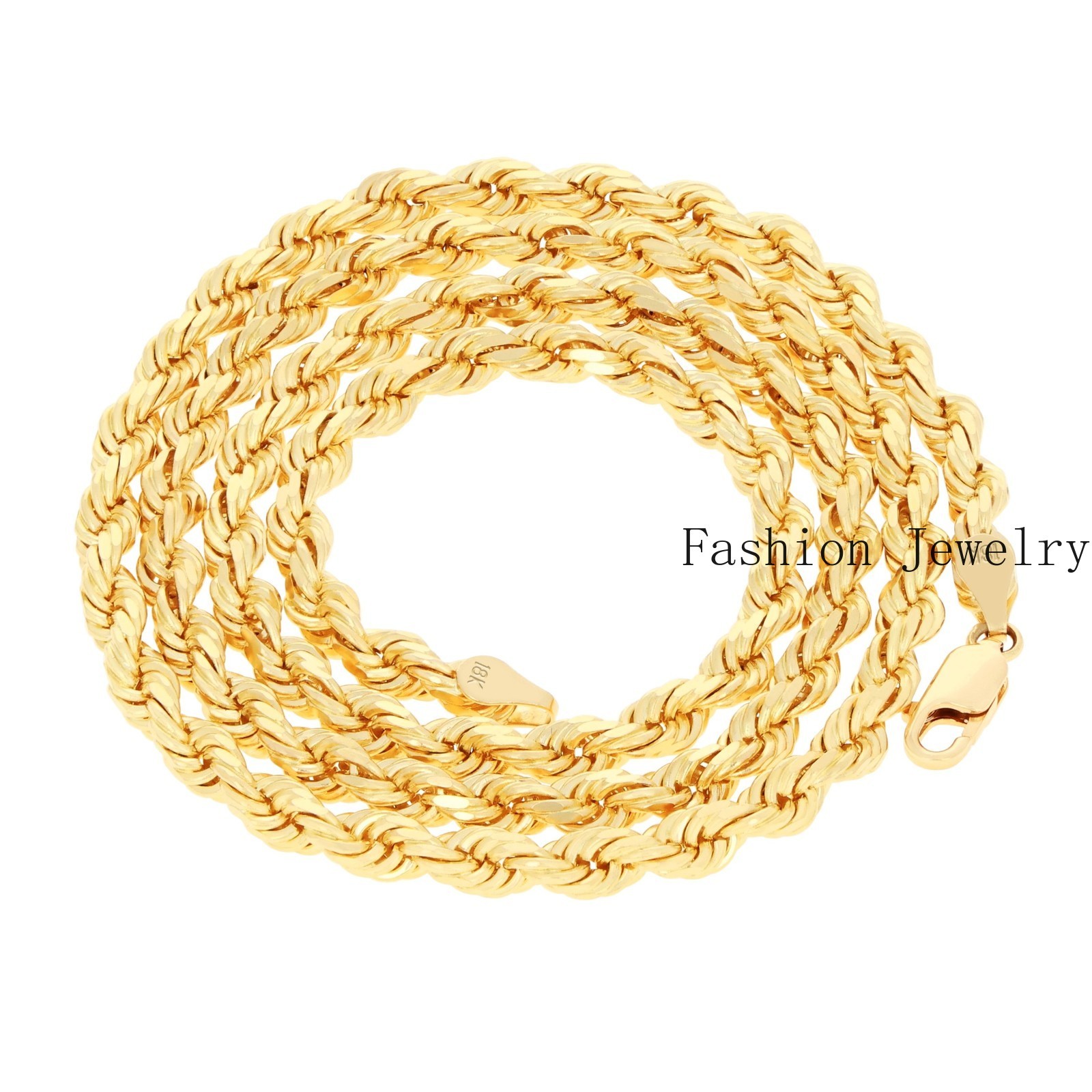 18K Yellow Gold Diamond Cut Rope Chain 5mm NecKlace Mens Womens 26″