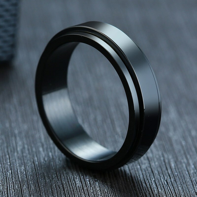 Black/Gold/Silver Spinner Polished Band 6MM Women Stainless Steel Ring Size 5-11