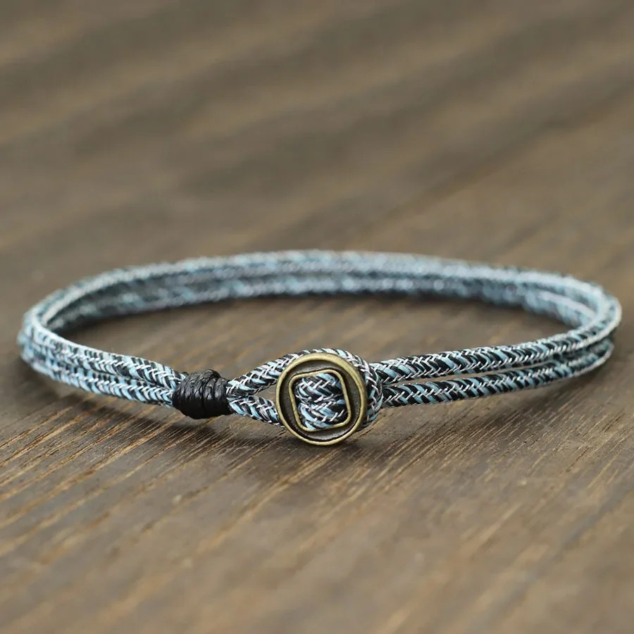 NEW Novel Mens Bracelet With String Handmade Duoble Cord Braslet Easy Hook Wrap!