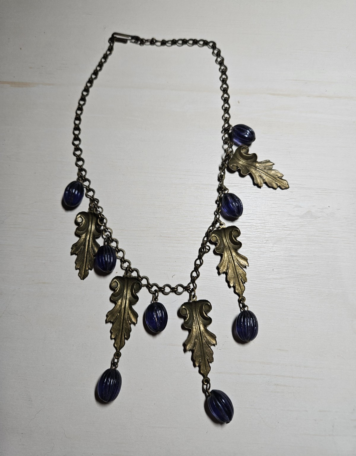 Rare Vintage Czech Art Deco Brass Acanthus Leaf Bib Necklace