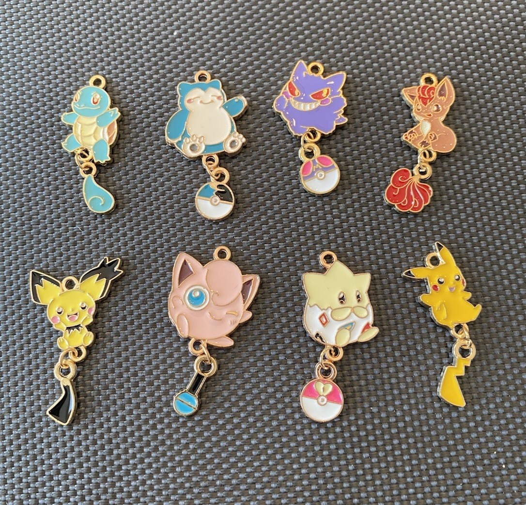Set Of 8 Pokémon Enamel Metal Dangle Charm Pendant Set New