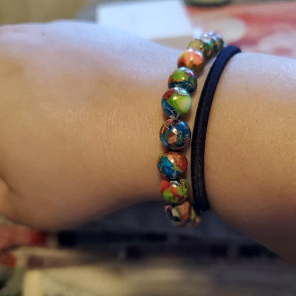 10mm Sea Sediment Jasper Stone Bracelet Healing Floral Gemstone Bracelet Gift